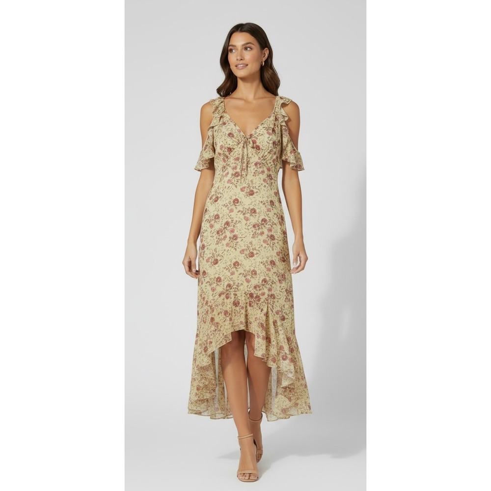 Intermix Garin Floral Silk High Low Dress Cold Shoulder‎ Size 8